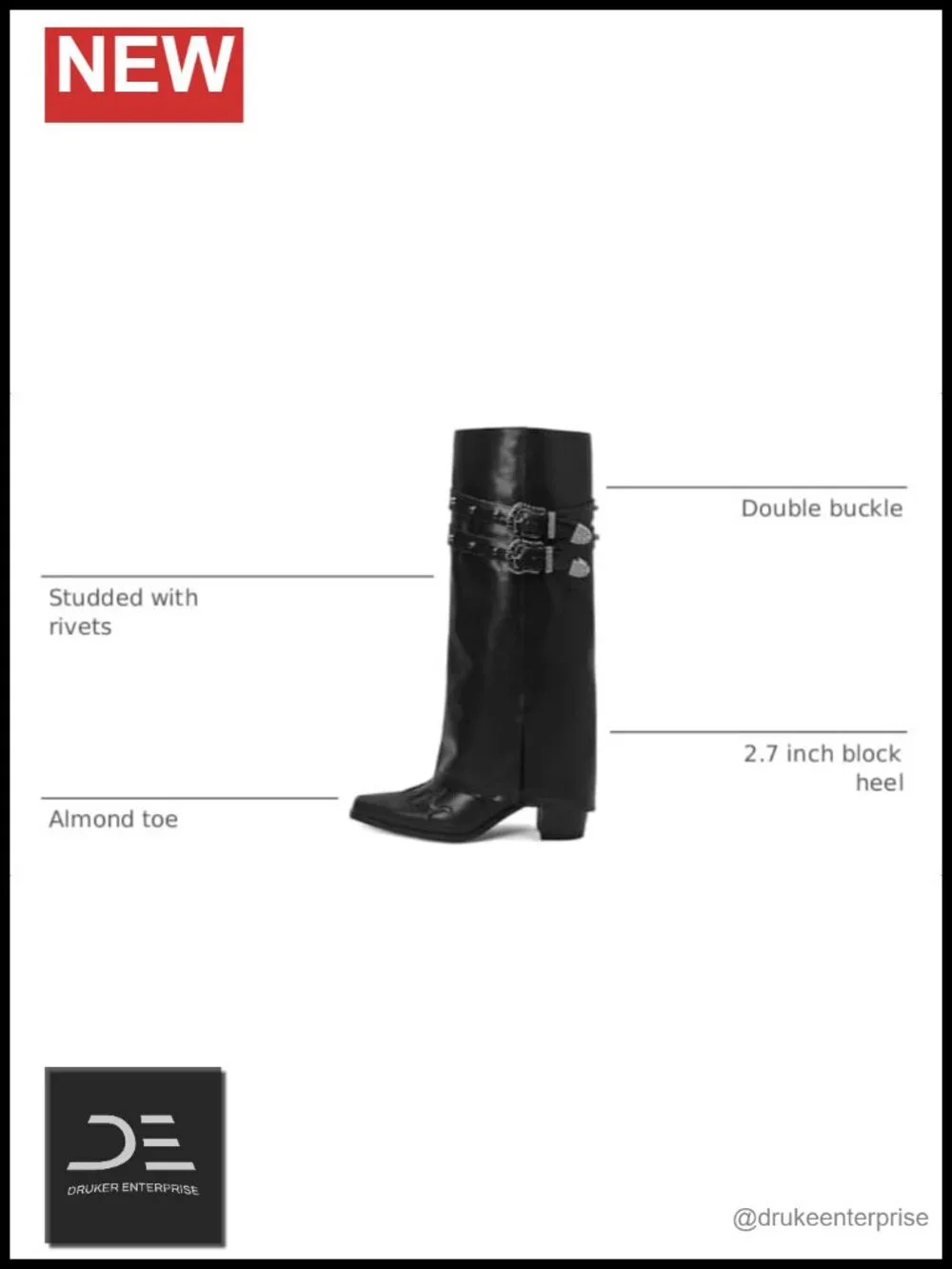Fold Over Knee High Boots Chunky Block Heel Pull On Wide Calf Embroidered
